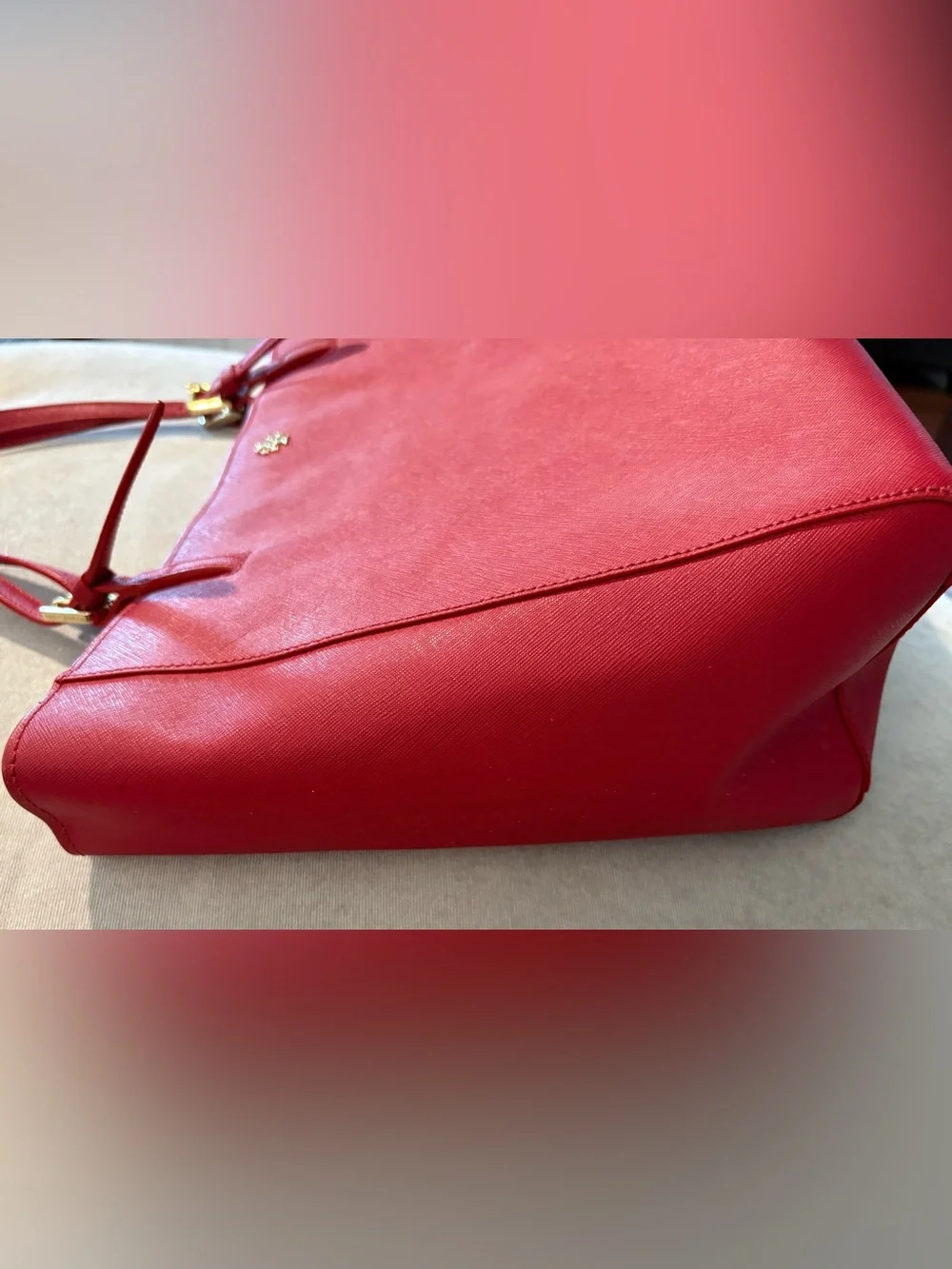 Tory Burch Red Leather Tote with Gold Logo